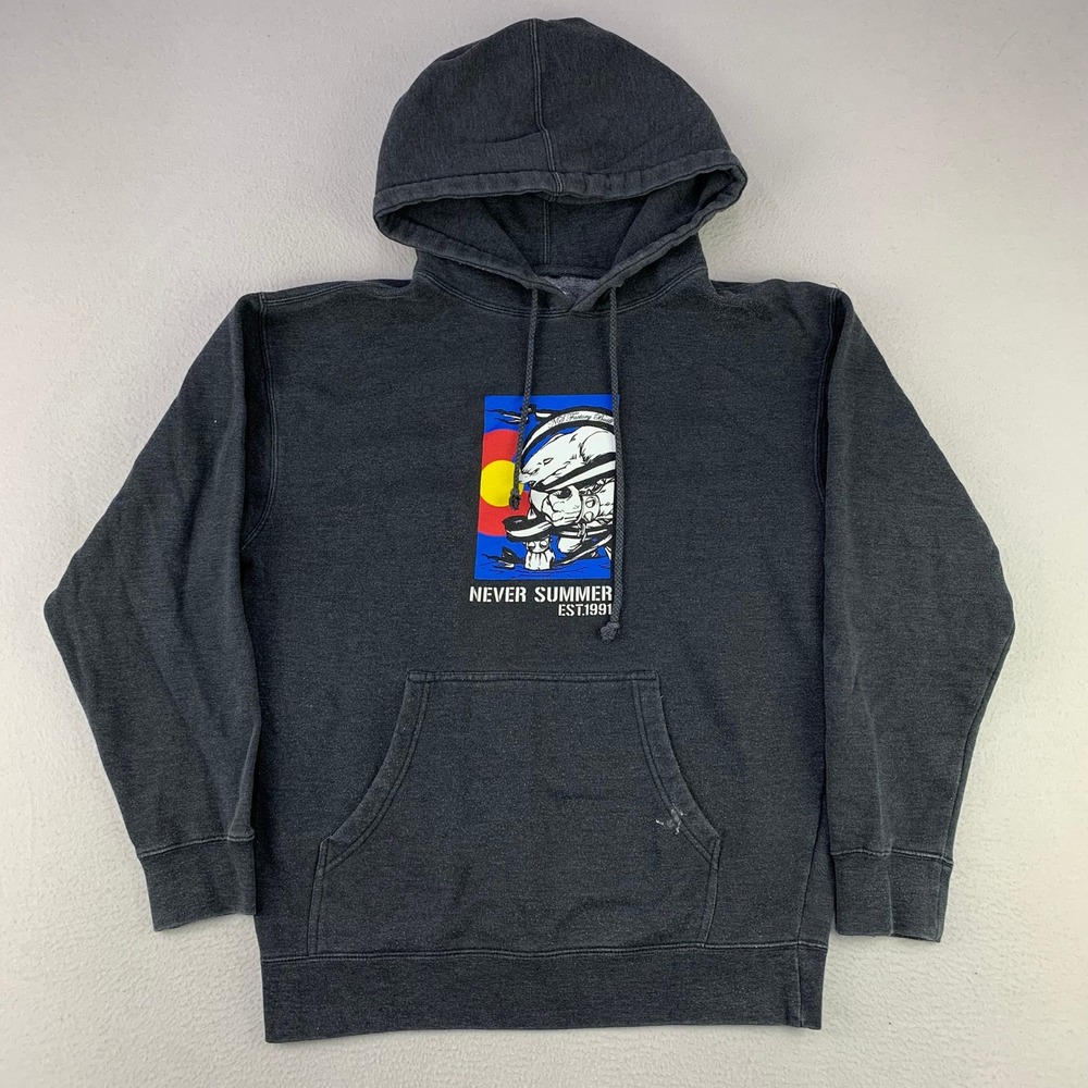 Never Summer Snowboarding Hoodie Men Medium Charcoal Polar Bear Graphic Pullover